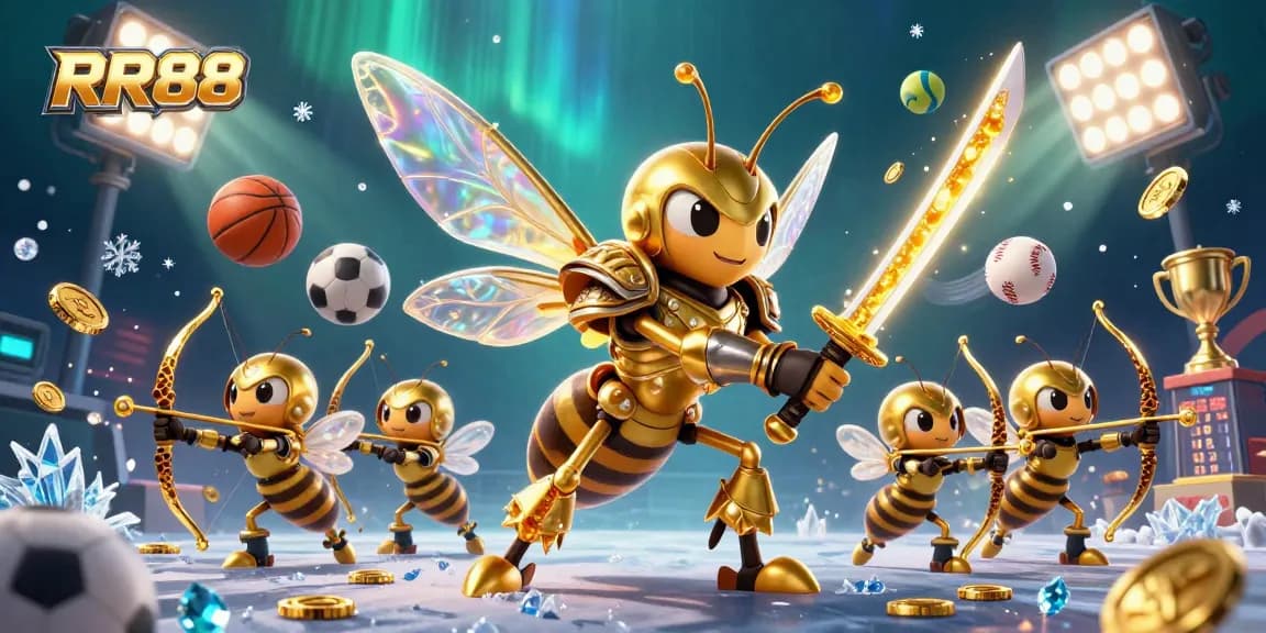 Experience thrilling games with RR88 as a giant golden hornet leads an energetic casino adventure.