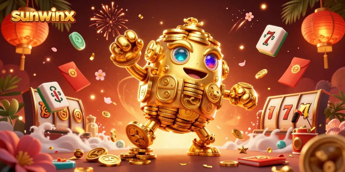 Engage with sunwinx's vibrant slot gaming scene featuring a golden golem and lively casino elements