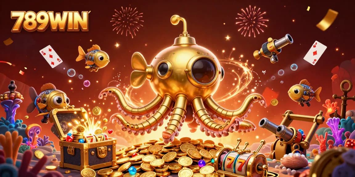 Experience thrilling gameplay at 789WIN with a vibrant, animated underwater casino scene filled with gold.