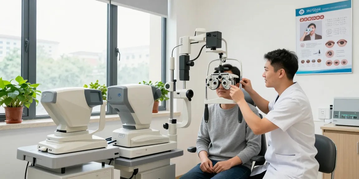 Eye care examination at snuseoulglobal.com/ru showcasing modern equipment and patient interaction.