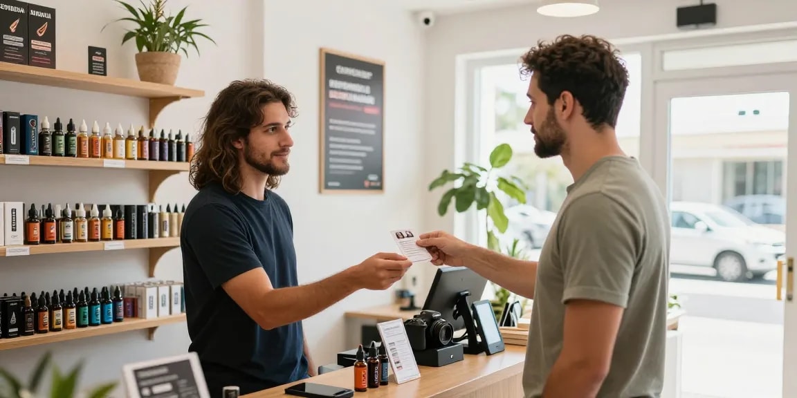 The legal age to vape in Cyprus verified with photo ID in a modern vape shop, highlighting responsible vaping culture and safety measures.