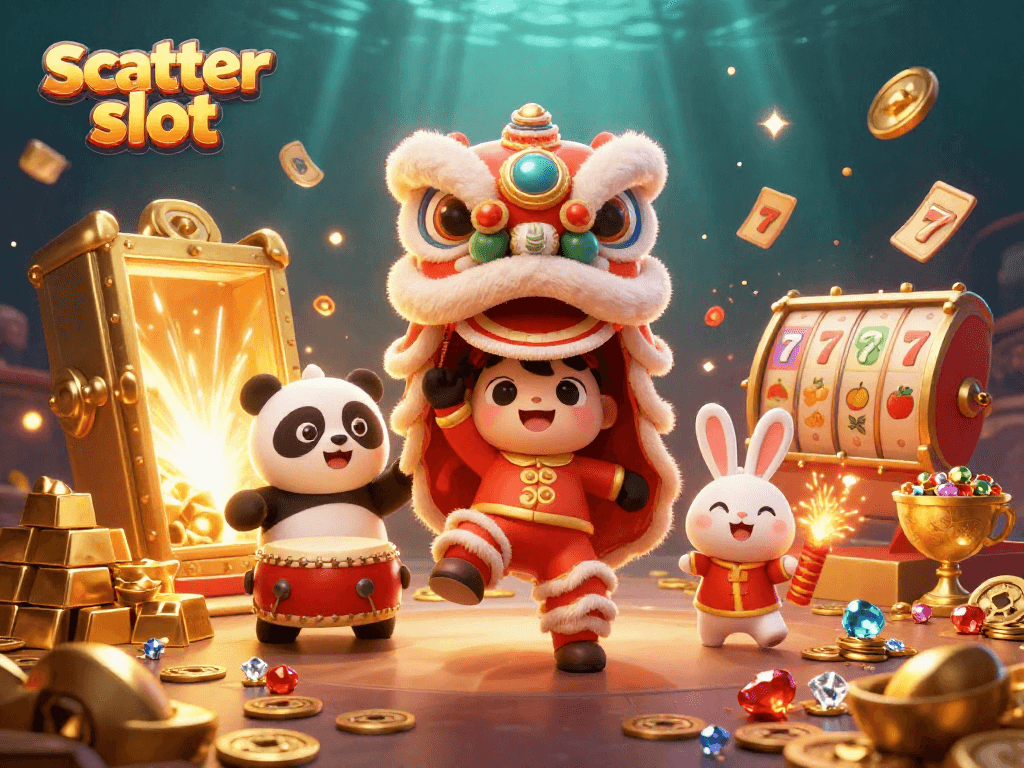 Engage with scatter slot action as dynamic characters celebrate a big win in a vibrant casino scene.