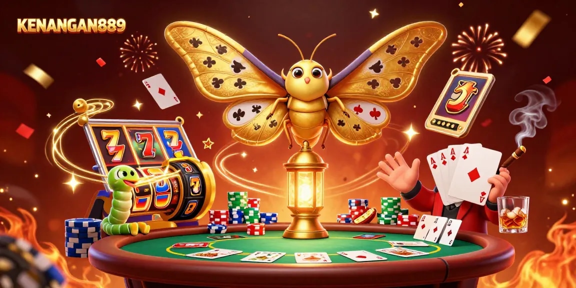 Join the excitement at KENANGAN889 with vibrant casino scenes showcasing golden threads and jackpot reels.
