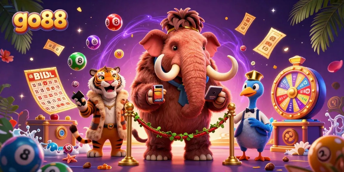 Experience go88's thrilling atmosphere with vibrant casino characters and gaming elements.