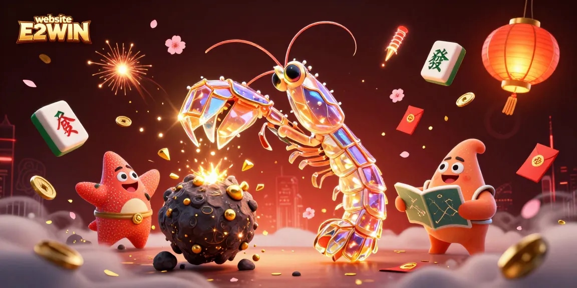 Experience thrilling gaming adventures on the website E2WIN with vibrant casino-themed illustrations.