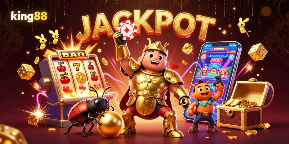 Experience the thrill of king88 with dynamic jackpot action in a colorful casino scene.