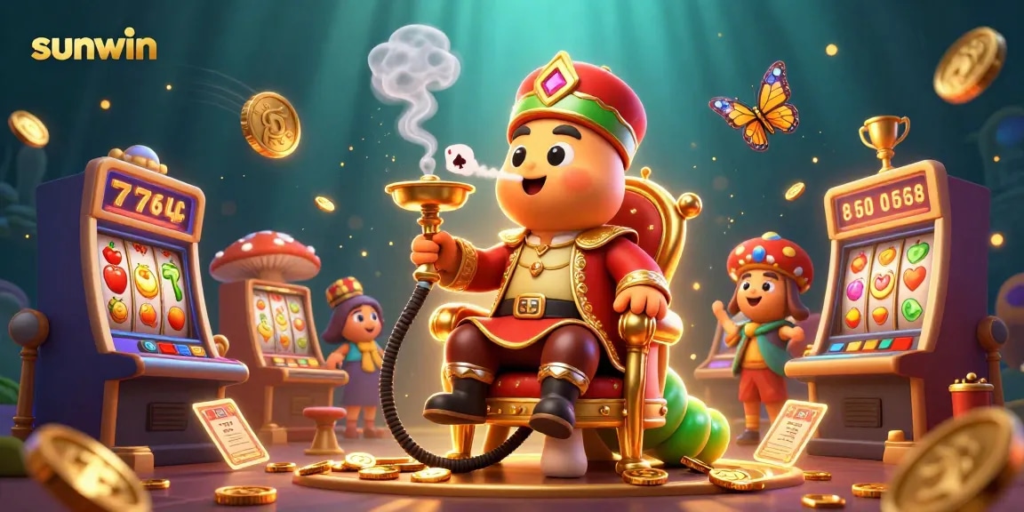 Spin slots in the vivid sunwin casino scene featuring lucky 7s, gold coins, and dynamic gaming elements.