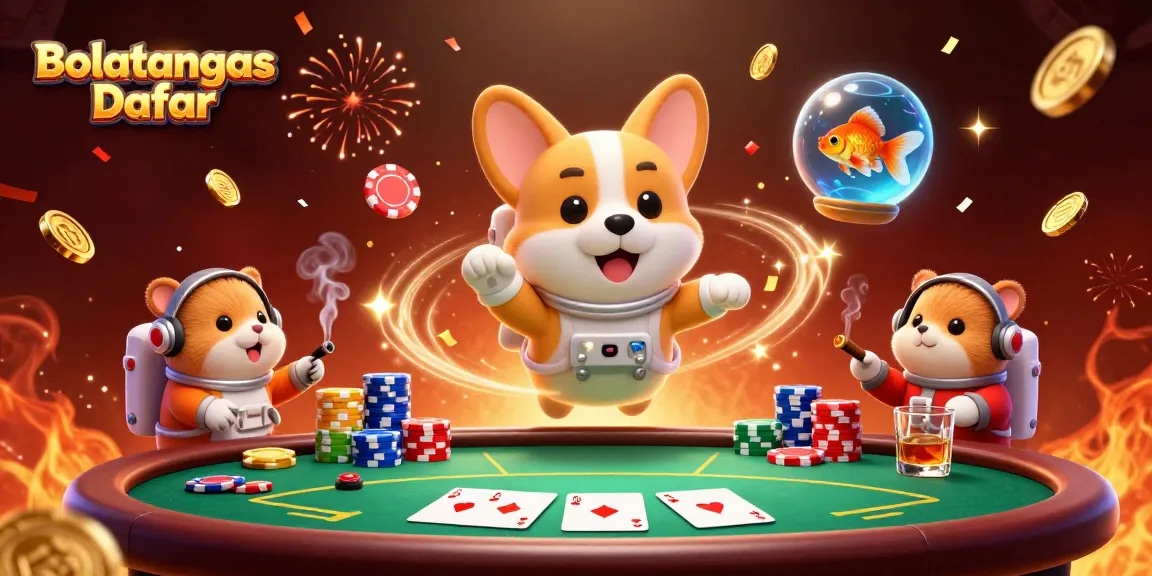 Experience Bolatangkas Daftar with a playful scene of a floating astronaut corgi amidst casino elements, enhancing your gameplay.