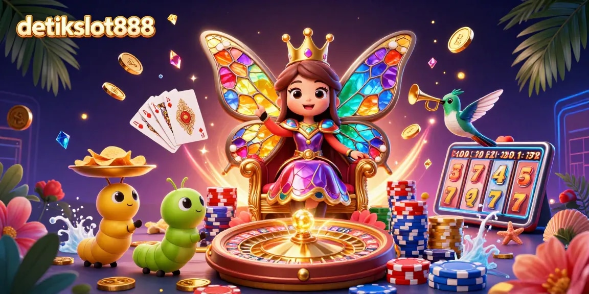 Experience the excitement of detikslot888 with golden coins, vibrant illustrations, and dynamic game elements.
