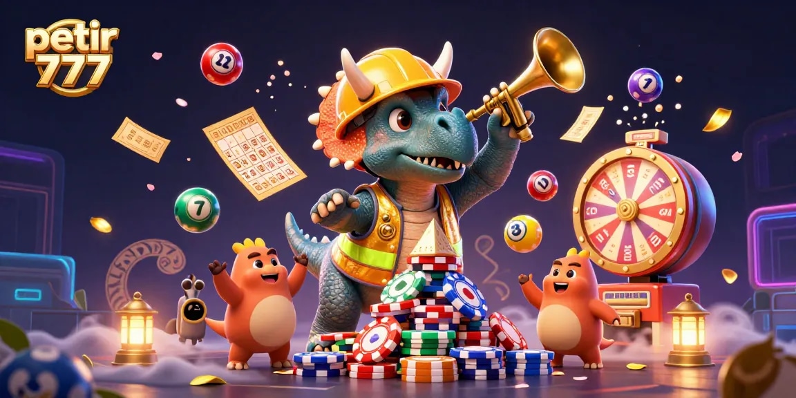 Experience thrilling gameplay with petir 777 in this vibrant casino-themed illustration featuring dynamic gaming elements.