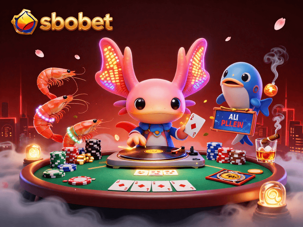 SBOBET enhances the thrill of sports betting with an engaging digital casino scene featuring vibrant characters.