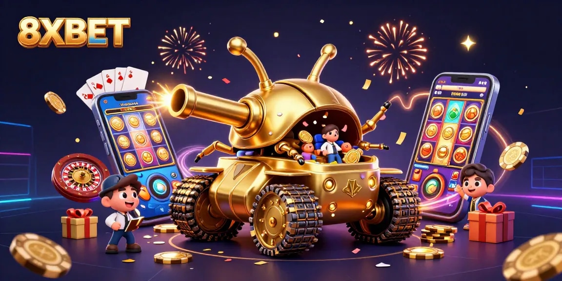 8XBET offers an exciting casino experience with golden beetle tank revealing a miniature gaming world.