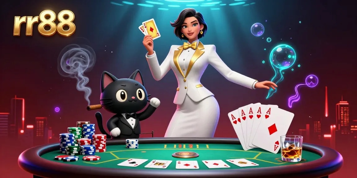Experience the thrill of rr88 with dynamic 3D poker action featuring glamorous characters and vibrant casino elements.