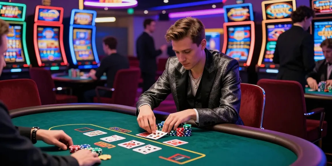 Player enjoying casino non AAMS experience at poker table amid vibrant atmosphere