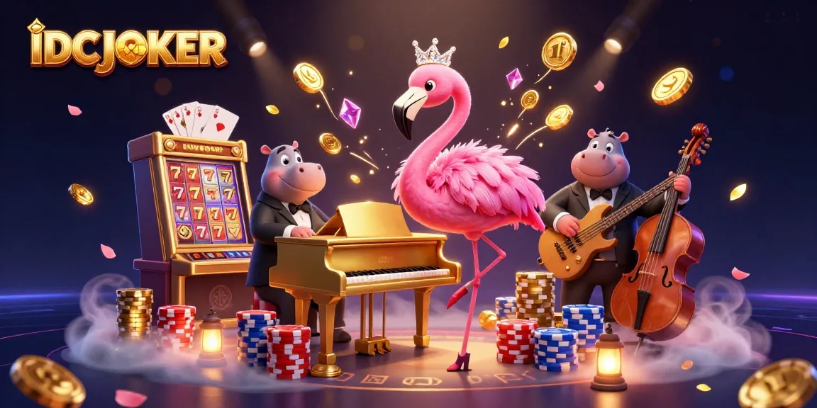 IDCJOKER platform showcases a vibrant 3D digital illustration with exciting game elements, enhancing player engagement.