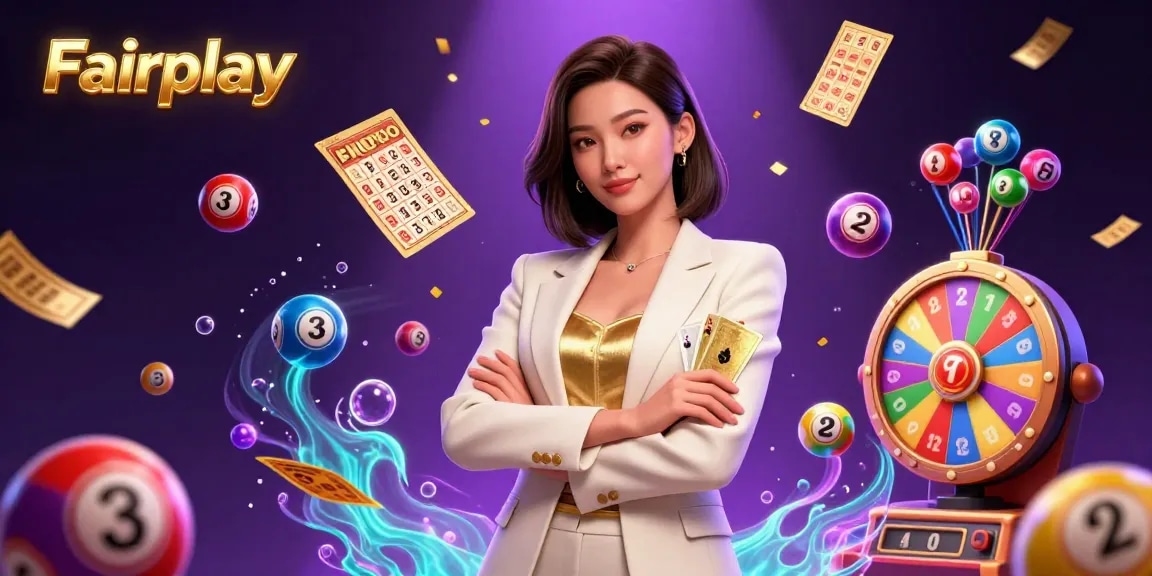 Experience Fairplay jackpot excitement with colorful animated lottery elements in this vibrant casino scene.