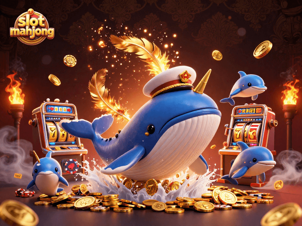 Spin the slot mahjong reels as the giant whale and friends celebrate over treasure.