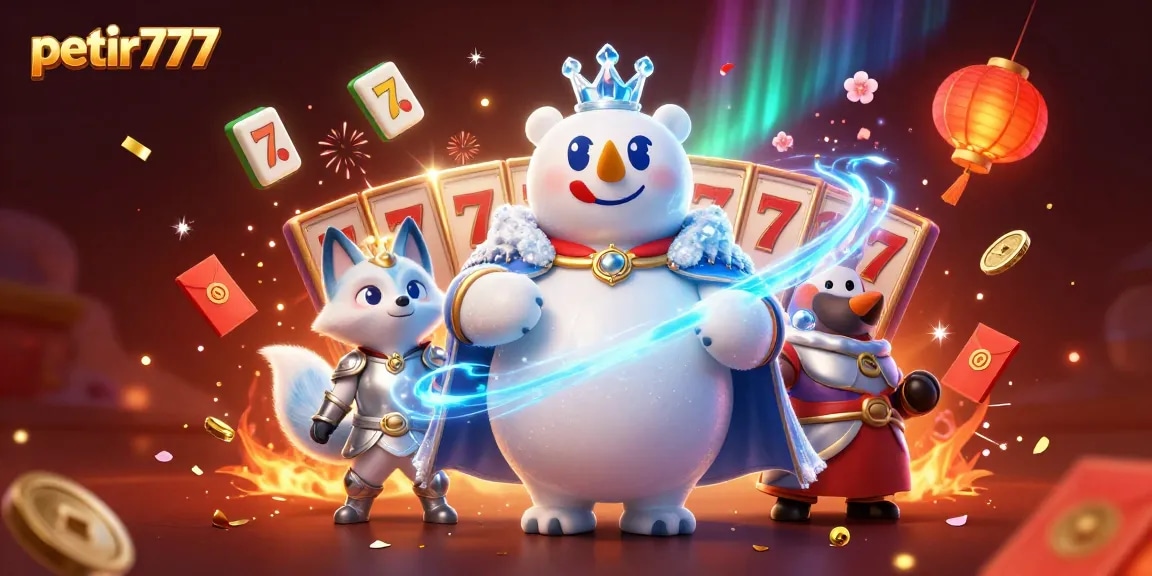 Experience gaming excitement with petir777, showcasing a vibrant 3D casino scene filled with slot elements.
