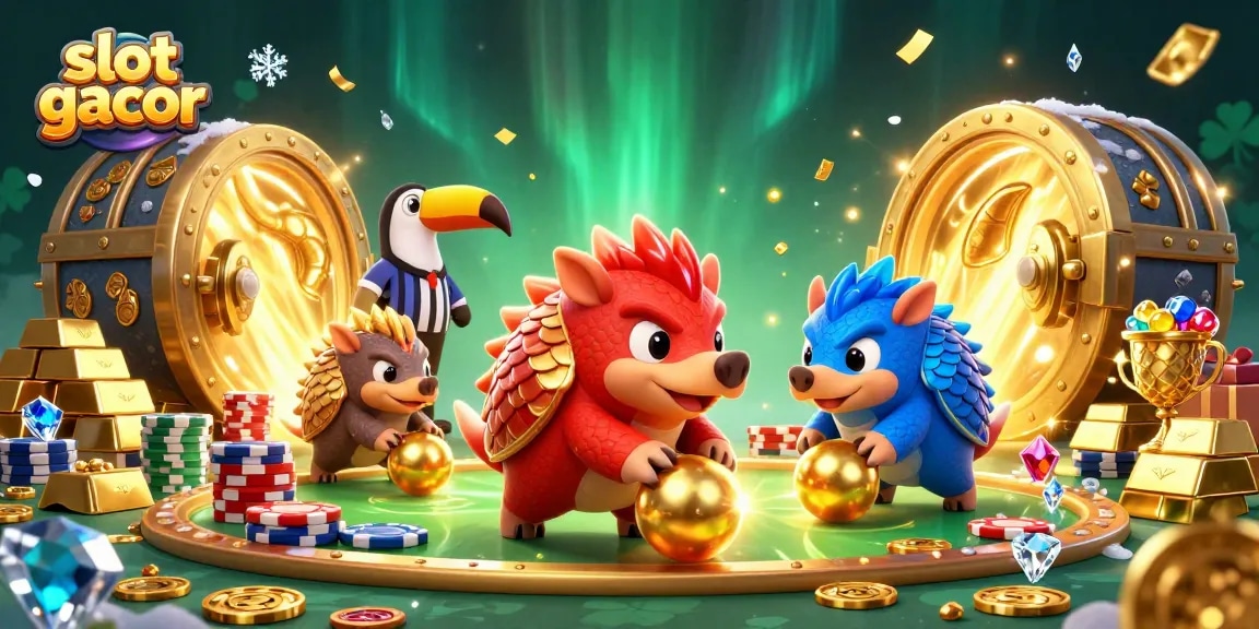 Rival pangolins di kasino memperebutkan jackpot slot gacor dengan koin emas dan permainan seru.