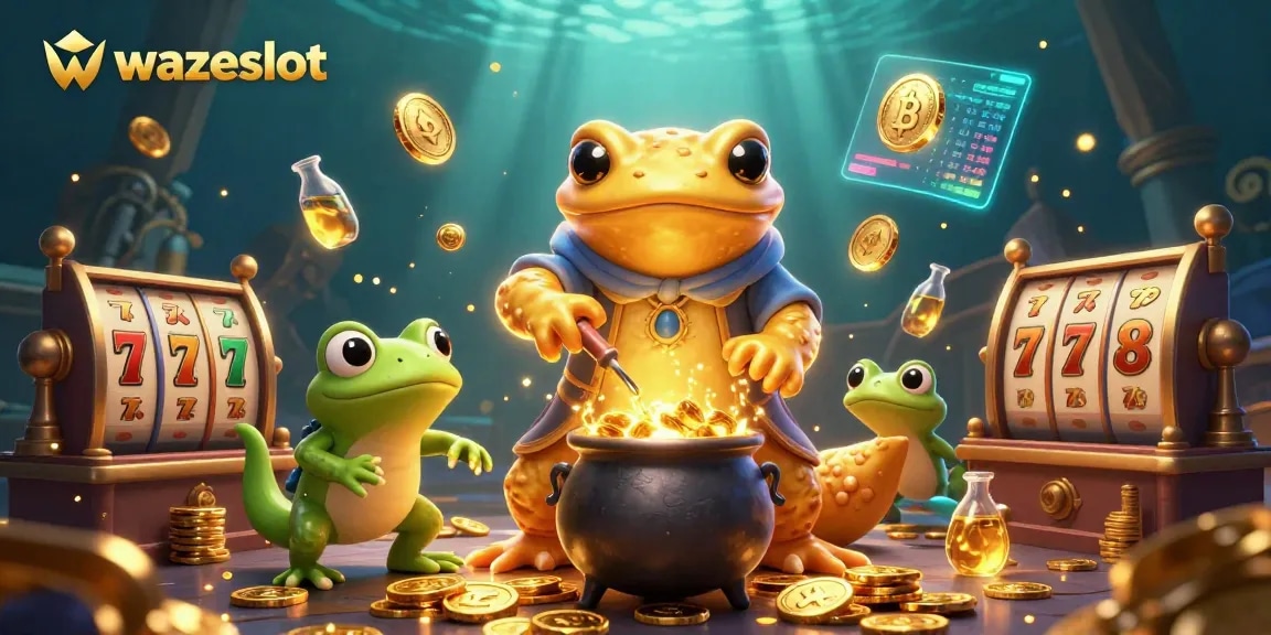 Spin and win with WAZESLOT, featuring vibrant slot game elements and golden coins!