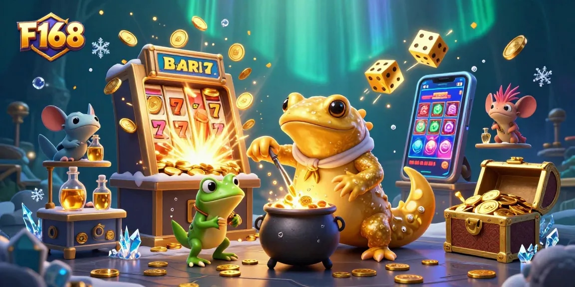 Engage with F168's exciting gaming world, where an alchemist transforms base metals into gold while exploring vibrant slot elements.