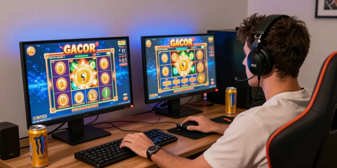Pemain menikmati slot gacor dengan jackpot besar di ruang permainan modern.