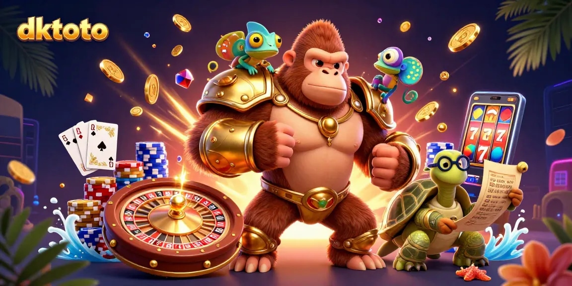 Experience thrilling baccarat action with dktoto's vibrant casino illustration featuring dynamic characters and rich casino elements.