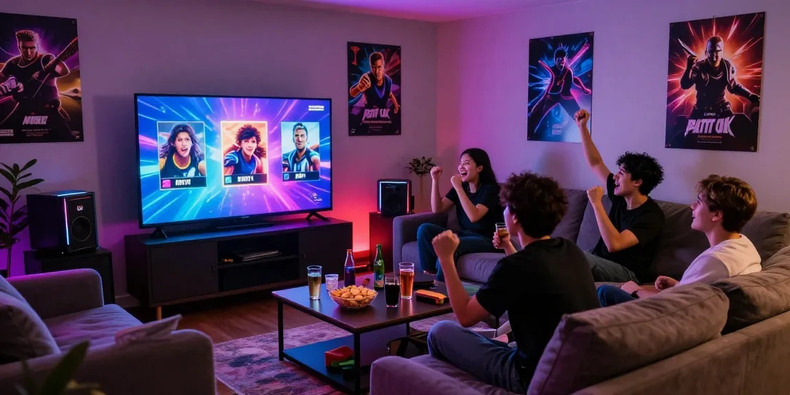 Friends enjoying the competitive excitement of 3patti-ok gaming in a cozy living room.