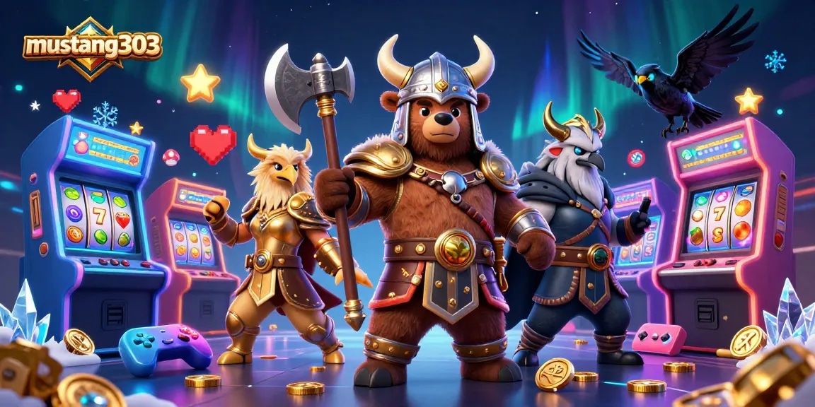 Engage with mustang303’s thrilling slot experience featuring dynamic Viking characters in an exciting casino scene.
