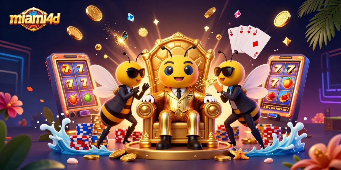 Experience the thrill of miami4d with spinning slot machines and dazzling gold coins flying around.