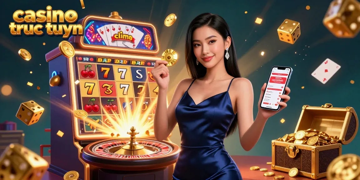 Experience thrilling wins at casino truc tuyen with a stunning illustration of vibrant gaming elements.