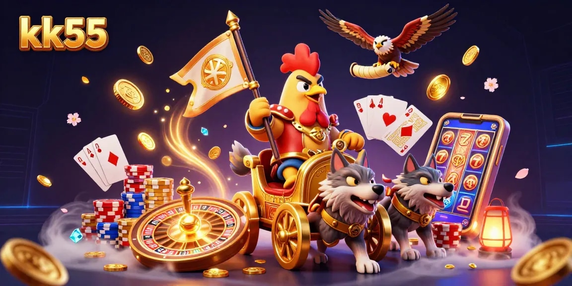 Experience thrilling action at kk55 with epic rewards, coins, and vibrant casino elements.