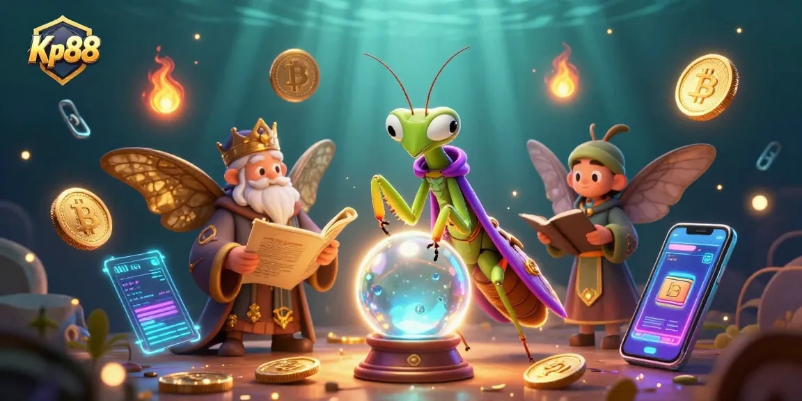 Kp88 captures thrilling casino moments with vibrant 3D characters and dynamic game elements in a mystical setting.