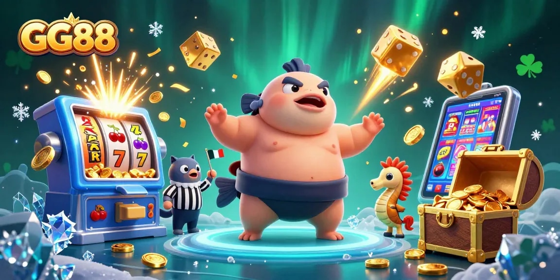 Play exciting games at GG88 with colorful slots, jackpots, and animated characters celebrating.