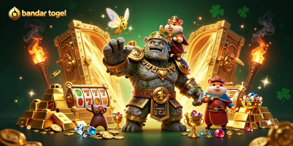 Experience thrilling bandar togel excitement with dynamic 3D illustration showcasing magical characters and rich casino elements.