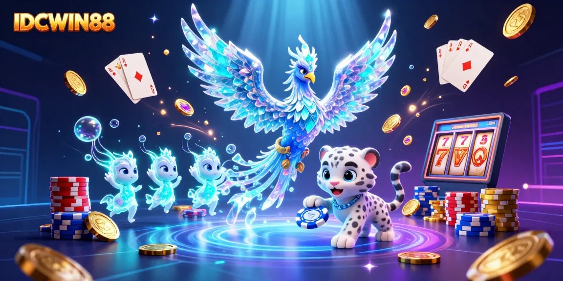 Engage with IDCWIN88's thrilling immersive slots experience featuring vibrant characters and dynamic casino elements.