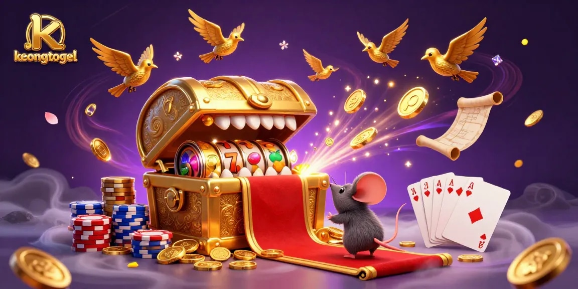 Experience the thrill of keongtogel with engaging casino elements and vibrant 3D illustration.