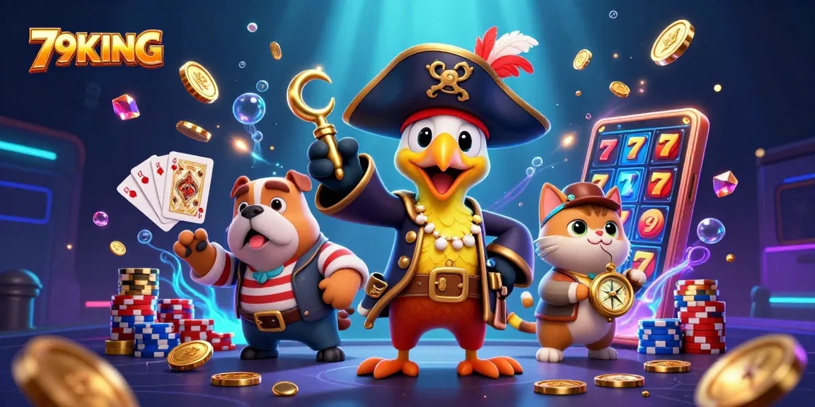 Spin for jackpots with 79KING in this vibrant, action-packed casino scene featuring colorful slot elements.