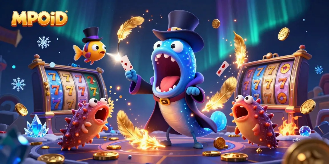 MPOID engages players in a dynamic slot game scene featuring a magical bioluminescent eel and friends.