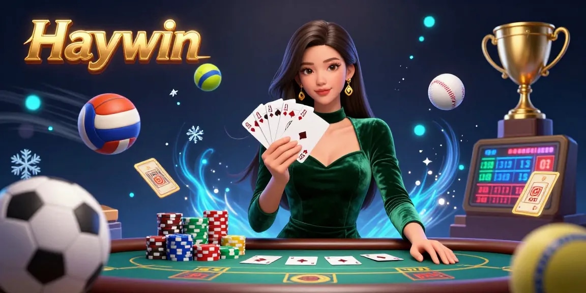 Winning at Haywin Casino with a focused poker player at a luxury table, surrounded by dynamic sports elements.