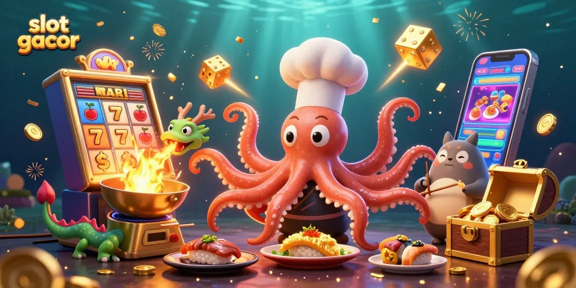 Experience slot gacor excitement with a vibrant underwater casino scene full of unique characters.