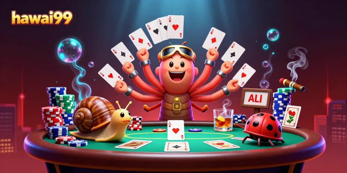 Experience the excitement of hawai99 with a vibrant casino scene featuring unique characters and rich elements.