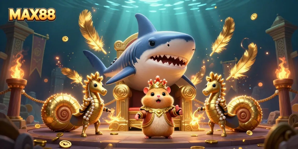Experience MAX88 with a fierce golden hamster king amidst an underwater casino battle.
