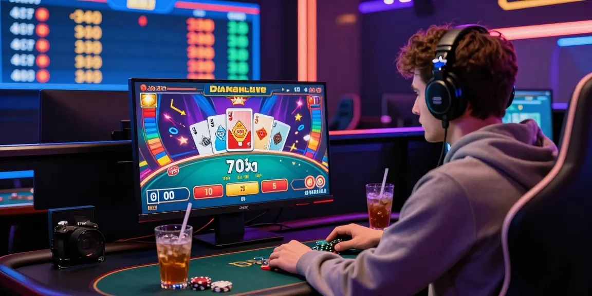 Dewapoker Live Jackpot online poker gaming setup with vibrant jackpot graphics and an engaged player.