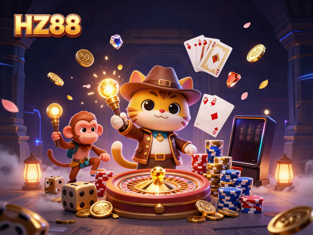 Engage with HZ88's thrilling casino adventure as characters explore treasures in a vibrant 3D world.