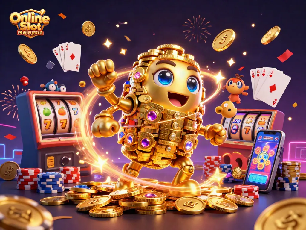 Engage with Online Slot Malaysia through vibrant 3D illustrations of dynamic slot gaming.