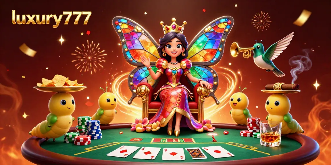 Experience the excitement of luxury777 with a vibrant casino-themed illustration featuring colorful characters and poker elements.