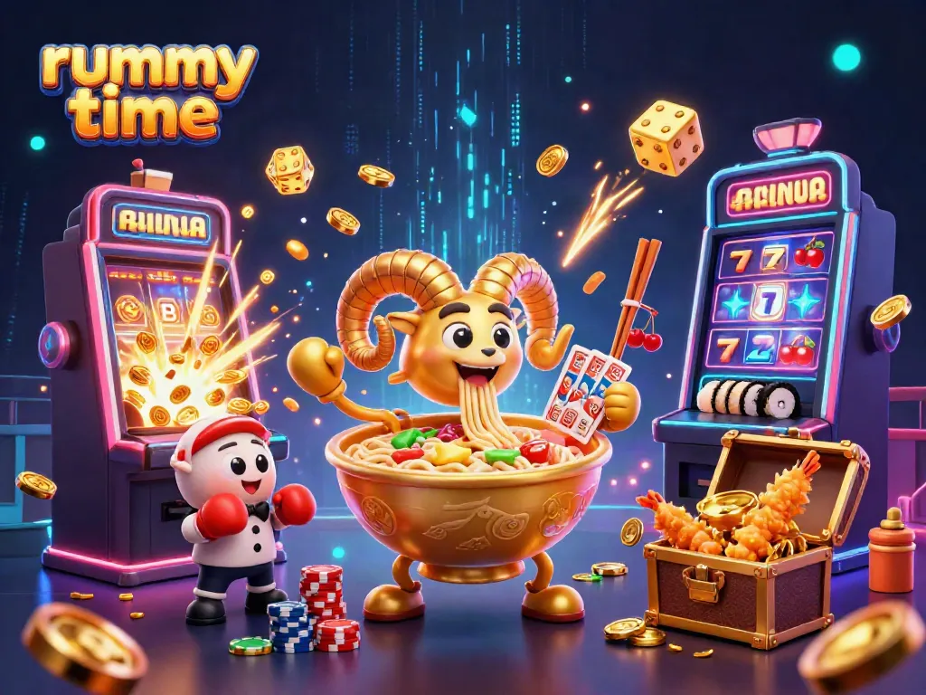 Engage in exciting rummy time gameplay with vibrant characters and dynamic casino features.