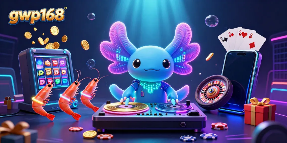 Pemainan seru gwp168 dengan DJ axolotl di bawah laut dan elemen kasino yang menggembirakan.