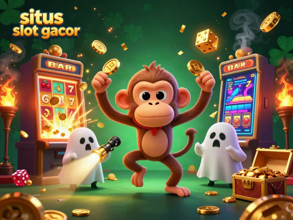 Menang di situs slot gacor dengan mesin slot meletuskan koin dan simbol keberuntungan.